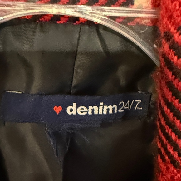 Denim 24/7 Red and Black Plaid Pea Coat - Picture 3 of 9